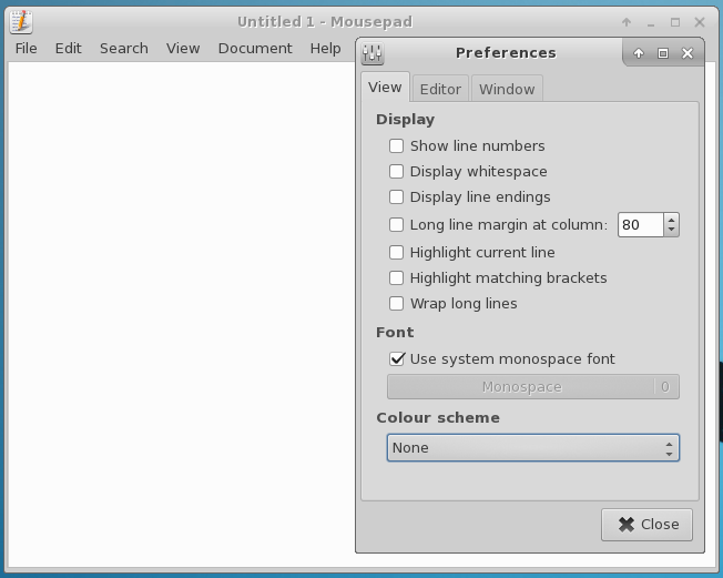 xfce 4.12 mousepad-prefs